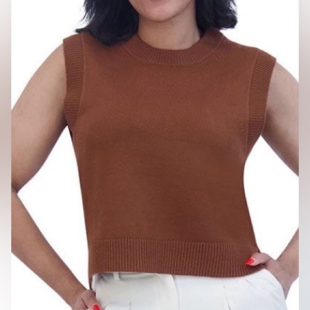 French Connection Brown Sleeveless Knit Vest Top Womens Size L NWT